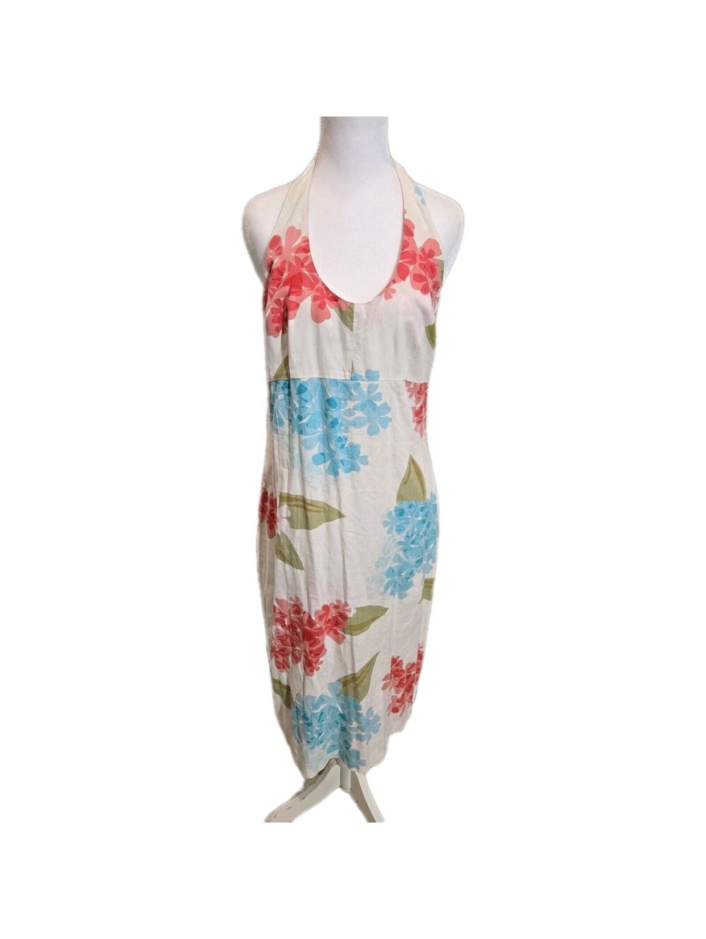 Caroline Kendrick Linen/rayon Blend Tiki Floral Halterneck Dress Beach Cruise